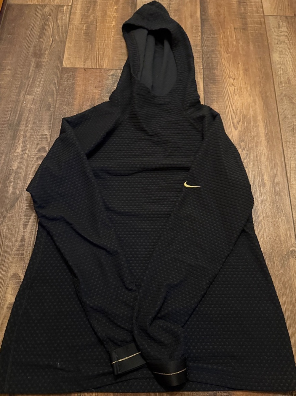 Nike Black Hooded Textured Sweatshirt with Gold Swoosh